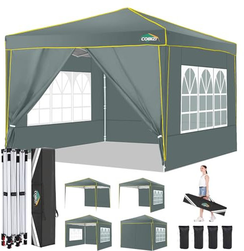 COBIZI Faltpavillon 3x3m Pavillon 3x3 Wasserdicht Stabil Winterfest mit 4 Seitenwände 3.0 Pop Up Pavillon UV-Schutz 50+ Partyzelt Gartenpavillon für Strand Hochzeit Camping(Grau)