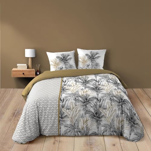 Douceur d'Intérieur, Parure de Lit 3 Pièces (260 x 240 cm) Dakar Jaune, 100% Coton