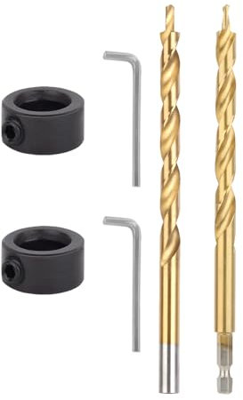 Woodworking Tools 3/8 Inch Twist Step Drill Bit Hex Shank Pocket Hole Drill Bit with Adjustable Depth Stop Ring for Pocket Hole Jig Kit