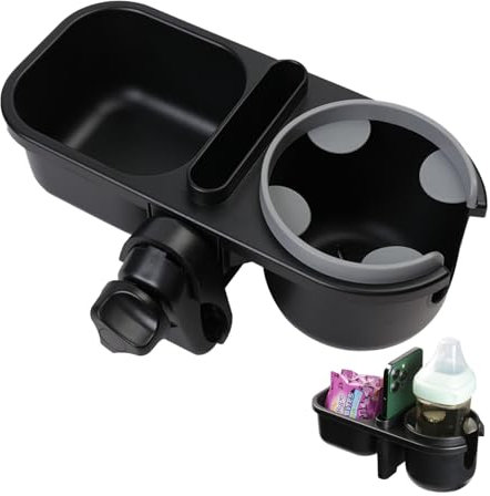 JUMUAO Getränkehalter Kinderwagen Buggy Zubehör,3 In1 Universal Becherhalter Flaschenhalter für Babyflasche Getränk und Kaffee,360 Grad Drehbar Cup Holde Stroller Mountainbikes (Grau)