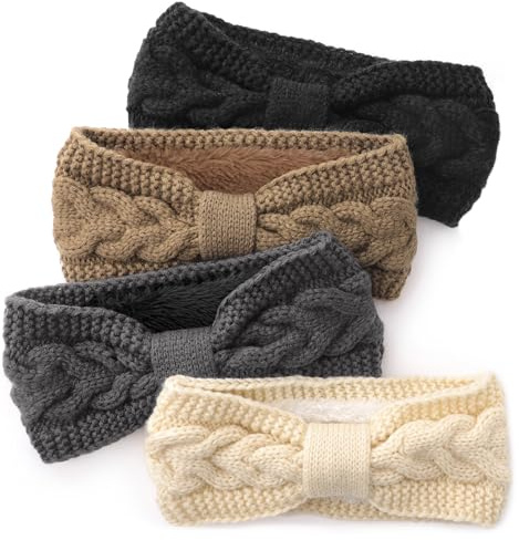 DRESHOW Damen Warm Gestricktes Stirnband Winter Ohrenwärmer Gehäkelte Kopfwickel Dickes Fleecefutter Haarbänder