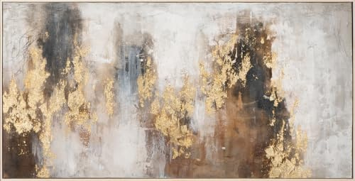 Art Universe XXL Leinwandbild „Farbkomposition“ – 72,5x142,5 cm Handgemaltes Acrylbild gerahmt – Moderne Abstrakte Kunst mit Goldakzenten – Unikat & Aufhängebereit