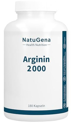 NatuGena Arginin 2000 Hochdosiertes Arginin & Citrullin, semi-essentielle Aminosäure L-Arginin, L-Citrullin, 180 Kapseln (2 Monats Packung)