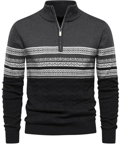 Genfien Maglione Uomo a Maglia con Zip 1/4 Maglione Uomo Collo Alto a Manica Lunga Maglioni Natalizi da Uomo Invernale Tenere Caldo