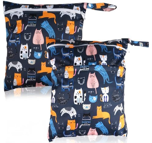 Maxmoc Wetbag Kindergarten, Nasstasche Windeltasche, 2 Stück Wasserdicht Nassbeutel, Wiederverwendbar Nasstasche Kindergarten mit Reißverschluss, für Kleinkind Schwimmen Gym Reisen (Style 6)