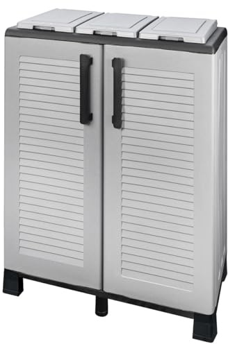 INTEC - Poubelles de Tri Sélectif 3 Sacs Recyclage Déchets Intérieur Extérieur 68 x 37 x 90cm 2 Portes