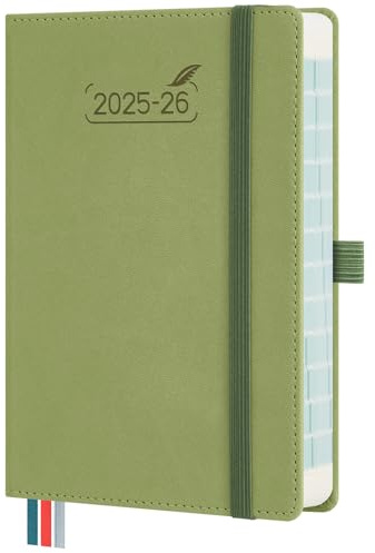 BEZEND 16-Monate Kalender 2025 2026 (Sep 25-Dez 26), Tagesplaner 1 Tag 1 Seite mit Zeitleiste, 30 Minuten Takt Tageskalender din B6 12 x 17 cm, Terminplaner 25/26 mit PU-Leder Hardcover, Kiwi