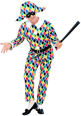 CARTOON Costume da Arlecchino travestimento abito cappello carnevale italiano feste a tema commedia dell'arte per adulto (M)