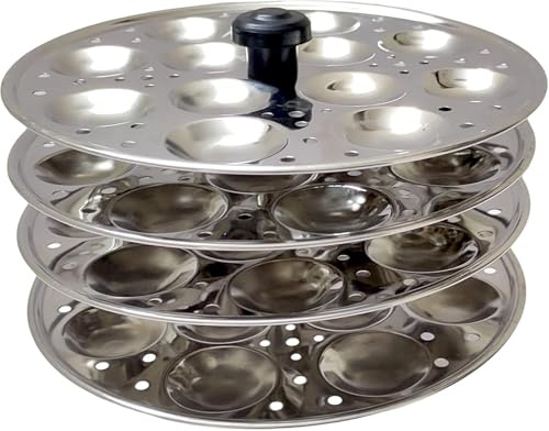 Stainless Steel 4-Rack Idli Stand Makes 48 Idlis-MINI IDLI (1 Plate-12 Cavity, Total 12x4=48 Cavity)