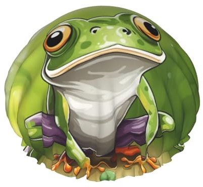 Duschhaube mit Cartoon-Frosch-Druck, doppellagig, wiederverwendbar, leicht und weich, Badekappe für Frauen