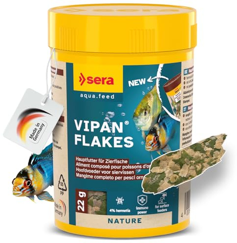 sera Vipan Flakes 100 ml (22 g) | Fischfutter Aquarium für Zierfische | Flockenfutter Aquarium | Fischfutter Flocken mit 4% Insektenmehl | Naturnahe Ernährung | Fördert Gesundes Wachstum