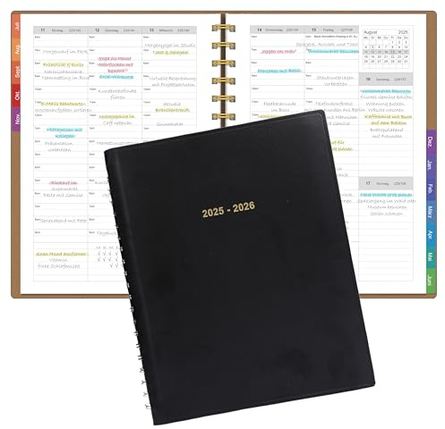 Leapig Terminplaner A4 2025/2026 Softcover mit Farbigem Randregister & Multifunktionalen Seiten – Juli 2025 bis Juni 2026 – 30 Minuten-Intervalle Wochenplaner 100 GSM Papier
