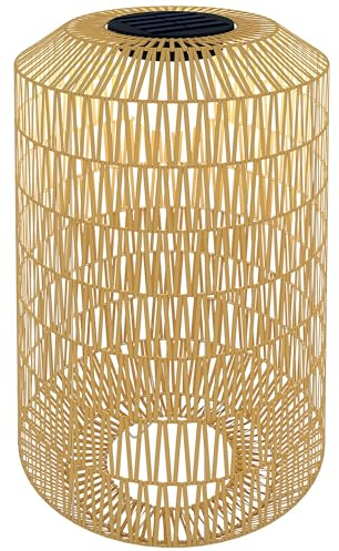 Outsunny Lampada solare da esterno in resina intrecciata, lampada ricaricabile senza fili con sensore di luminosità, stile boho, lampada LED da esterno, per giardino patio terrazza, 55 cm, giallo