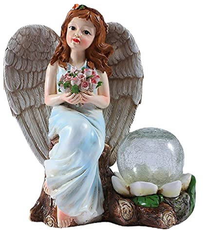 Operitacx Solar Statue Mit Solar Kristallkugel Deko Für Garten Terrasse Und Außeneinsatz Wetterfest Resin Kreative Gartenfiguren Für Stimmungsvolle Beleuchtung