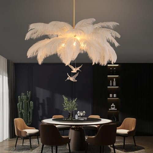 Feder Hängelampe - Moderne Federlampe mit LED |Elegante Hängeleuchte im Nordischen Design für Schlafzimmer, Kinderzimmer & Wohnzimmer | Decken Pendelleuchte als Deko-Leuchte,3 lichtquellen,65cm