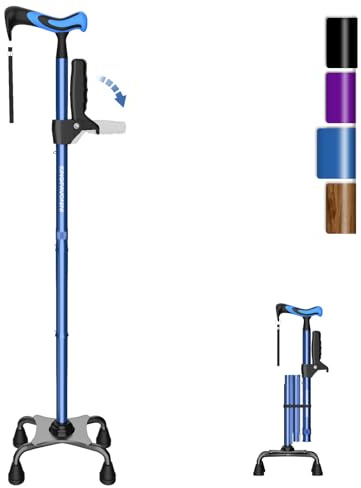 KingPavonini Gehstock für Damen und Herren mit zweitem Griff, faltbar und Verstellbarer Quad-Stock mit 4-Zacken-Basis zum Stehen, Gehstock klappbar für Senioren und Erwachsene