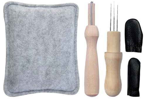 4 Pcs Needle Felting Kit,Includes Grey Sponge Needle Felting Mat,Fine/Coarse Stainless Steel Needles(Single & 3-in-1 Multi-Head),Finger Cots Complete Starter Set for Wool,DIY Crafts,Art Projects