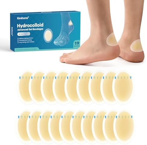 Apósitos de burbujas hidrocoloides para pies – Kimihome 19 ct vendaje adhesivo vejiga – Apósitos de burbujas impermeables para talón, pie, dedo del pie, dedos de los pies, gel prevención de ampollas