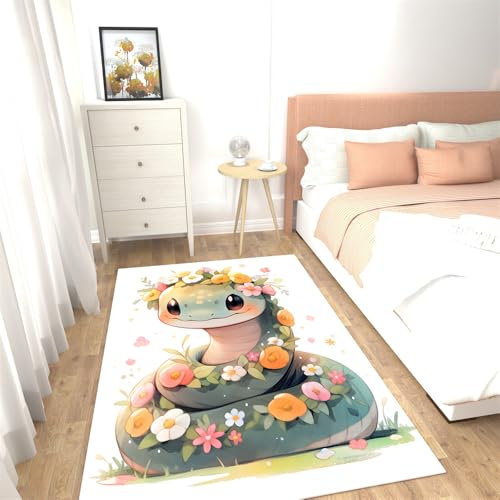 Teppich Wohnzimmer Tier Schlange Teppich Schlafzimmer,Wohnzimmerteppich Super Soft,Waschbarer,Anti-Rutsch Unterseite, Kurzflor Strapazierfähig,Modern Rug Pflegeleicht