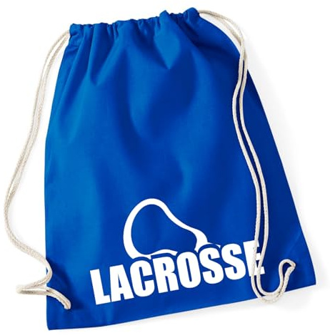 Huuraa Turnbeutel Lacrosse Schriftzug Geschenk | Sportbeutel 12 Liter Bright Royal Baumwolle Blauer Rucksack Geschenkidee Unisex Beutel mit Kordelzug Baumwollbeutel