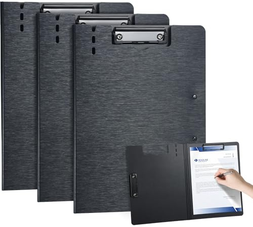 WORPSON Clipboard Folder, with Dual Metal Clips, Embossed-Texture, Folding 360° Rotating, Nursing Clipboard for Letter and A4, Pen Holder (Black, 3)