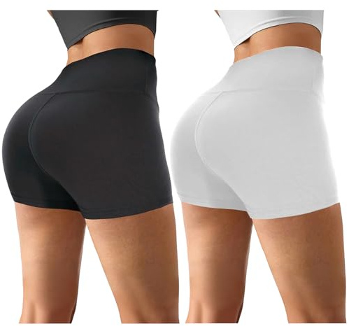 Sahunfri Short de sport pour femme - Taille haute - Pantalon court élastique - Legging de yoga, de gym, de vélo, de course et d’entraînement, Taille unique