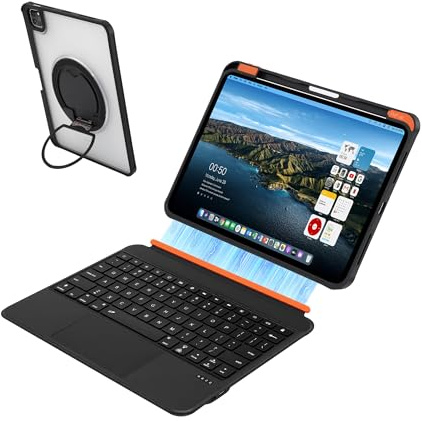 Synchro Bands Funda con teclado giratorio de 360° para iPad Pro de 12.9 pulgadas (3ª, 4ª, 5ª y 6ª generación) y iPad Air 13 (M2 2024/M3, teclado Bluetooth desmontable (negro, iPad Pro 12.9 / iPad Air