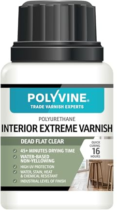 Polyvine Interior Extreme Varnish Satin or Dead Flat – Quick Dry Polyurethane Clear Coat Multi Use Protective Coating - Water-Based, UV, Heat, Stain, Water Resistant Sealer, Dead Flat, 100ml