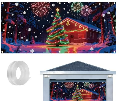 Copertura Porta Garage Natalizia 3.96x1.83m UV Fluorescente Decorazione