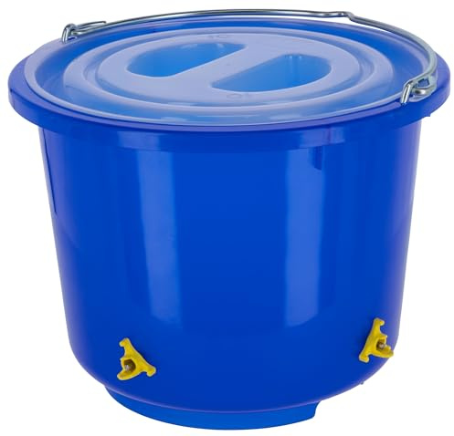 Kerbl Geflügel-Tränkeeimer mit Vier Nippeltränken | Blau, 12 l, 33 × 33 × 26,5 cm, Kunststoff, mit Deckel, Edelstahlgriff und vier Nippeltränken