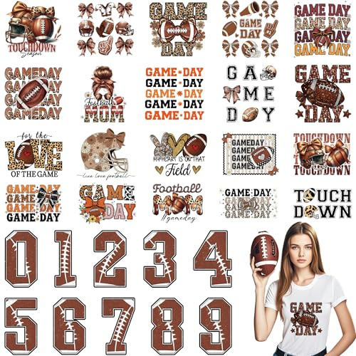Football DTF Transfers Ready to Press, 30 Pcs Rugby Iron on Transfers for T-Shirt, Football Mom Iron on Decals, Heat Transfer Vinyl for Cheerleading Clothing, DIY Crafts