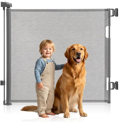 BATLI Retractable Baby Gate for Babies & Pets 150 x 86cm (59in x 34in) Extra-Wide Safety Gate for Doorways & Stairs, Stair Gate for dogs with Easy Drill Installation, Indoor Stair Gate – Grey