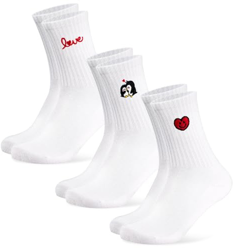Niofind Calcetines Divertidos para Regalar a Novia o Pareja, para Mujer, Pack de 3 Pares de Calcetines Deportivos de Algodón con Motivo de Corazón, Calcetine de Tenis, Regalo de San Valentín