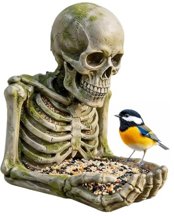 Vogelfutterstation für den Außenbereich – Totenkopf-Design, Harz, wasserdichter Halter, hängende Vogelfutterstation – stark und stabil für Terrasse, Rasen, Outdoor, Hinterhof, Balkon, Vogelbeobachtung