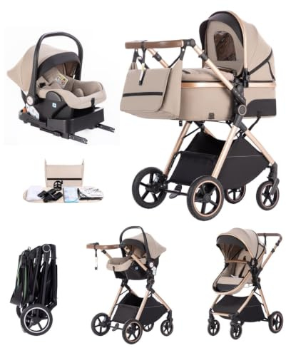 Kakbgee 3 in 1 Kinderwagen, Buggy Faltbar, 7-höhenverstellbarem Griff