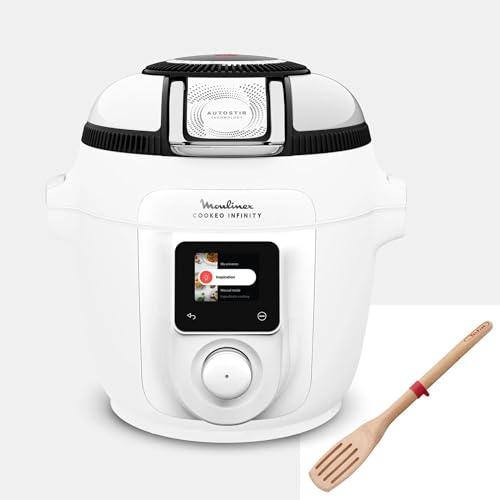 Moulinex - Cookeo Infinity Multicuiseur air fryer+pâle et spatule- Blanc | Multicuiseur intelligent air fryer - mélange automatique avec pâle - infinité de recettes - 19 modes de cuisson - 6 personnes