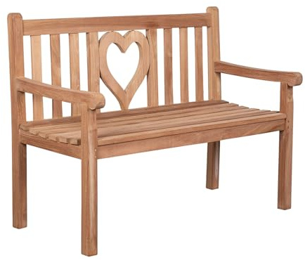 Riess Ambiente Massive Gartenbank Empire Teak - 120 cm - Outdoorbank aus Teakholz, wetterfest, Herzverzierung