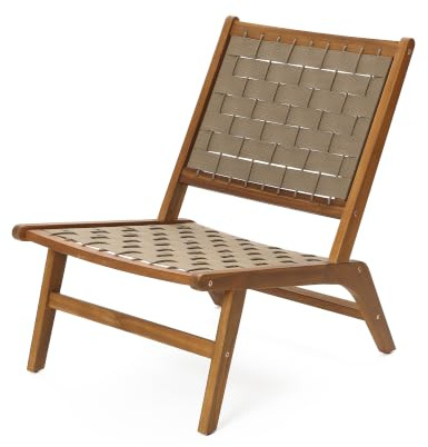 Hometopia 77x75.5 cm Gartenstuhl aus Akazienholz, Geflochtene Rücken- & Sitzfläche ohne Armlehnen, bis 200kg belastbar, Outdoor Holzstuhl für Balkon, Terrasse & Garten Wohnzimmer (Natur)