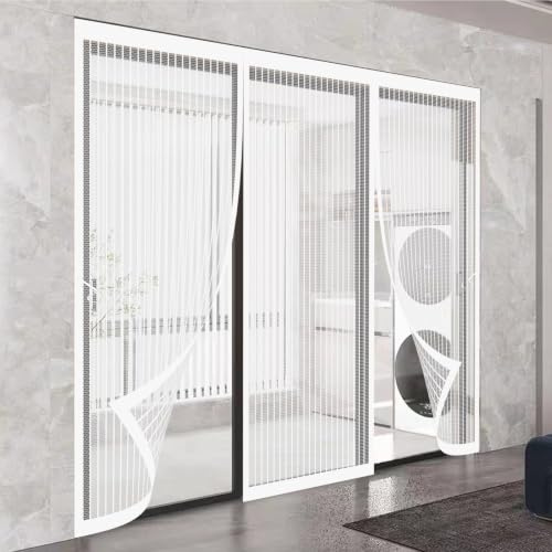 Moustiquaire Porte 155 x 217 cm Maintient L'Air Frais à L'Intérieur Moustiquaire Baie Vitree Coulissante Différentes Tailles pour Couloirs, Portes, Patio, Terrasse, Blanc