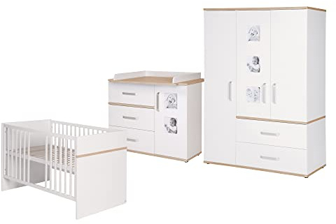 roba Kindermöbelset 'Pia‘, 3-teilig, inkl. Kinderbett 70x140cm, Wickelkommode, Kleiderschrank, weiß