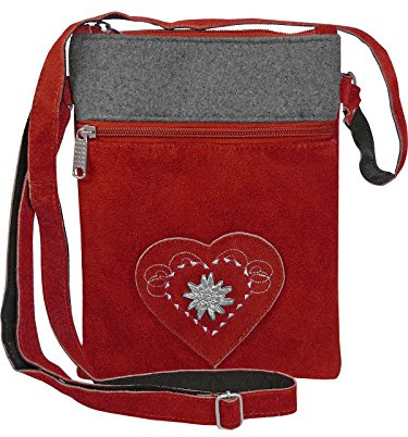Harrys-Collection Umhänge Trachtentasche Damen Oktoberfest, rot | hochwertiges Echtleder, verstellbarer Umhängeriemen, praktischer Reißverschluss, perfektes Accessoire für die Wiesn