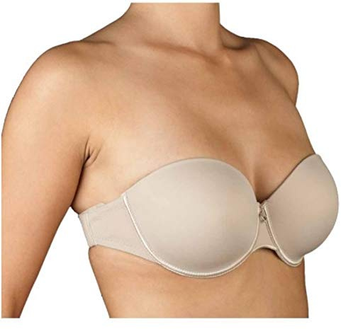 Selene - Magdalena-C Sujetador con Aros y con Relleno sin Tirantes Espalda Transparente. Realizado en Suave Microfibra. Color: Tierra Talla: 105