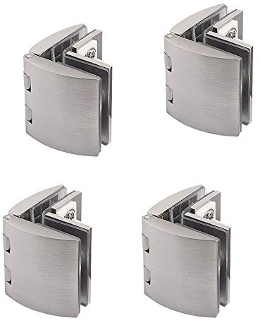 Satz von 4 NUZAMAS 180-Grad-Glasklemmen, einstellbar von 8 bis 10 mm, 180-Grad-Clip-Glasscharnier für Glastüren, Glasvitrine, Schranktür aus Glas, Zinklegierung, gebürstet, fertig
