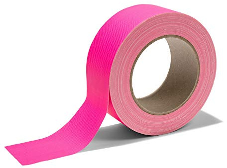Ruban de tissu Gaffa, ruban adhésif de couleur néon en tissu enduit de PE, ruban de gaffa fortement adhésif avec caoutchouc naturel, largeur 50 mm x longueur 25 m, épaisseur 0,36 mm, rose néon mat