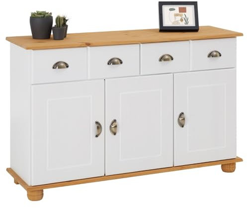 IDIMEX Sideboard Colmar Kommode, Kiefer massiv, in weiß/braun, Landhausstil