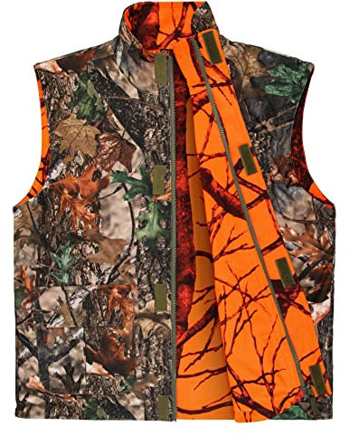 GUGULUZA Camo und Orange Jagd Wendeweste Game Weste Jacke für Jagd Camping (M-4XL), Grün, XL