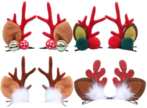 Holibanna 4 Paare Weihnachtshaarspange Rentier Weihnachten Haarspange | Geweih Haarklammern Elchgeweih Haarclips Hirsch Haarschmuck Kinder Mädchen Damen Hirsch Kostüm Zubehör