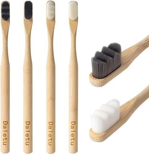 Daletu Extra Soft Bamboo Toothbrushes for Sensitive Gums, 20000 Extra Soft Bristle Toothbrushes for Adults, Eco-Friendly, Natural Wooden Organic Micro Nano Bamboo Toothbrush - 4 Pack