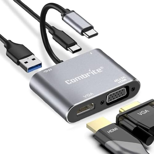 Adaptateur USB C vers HDMI VGA USB 3.0 USB 3.1 type C vers HDMI 4K, VGA, port USB 3.0, audio 3,5 mm, port USB C pour MacBook, Chromebook, Nintendo Switch, Samsung Galaxy S8/S9 Plus, Adaptateurs