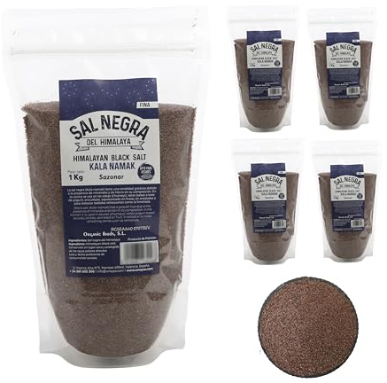 Sal Negra del Himalaya 100% Natural, Sazonar y Cocinar Sin Refinar Sin Aditivos - Sal Negra del Himalaya Fina, 5Kg